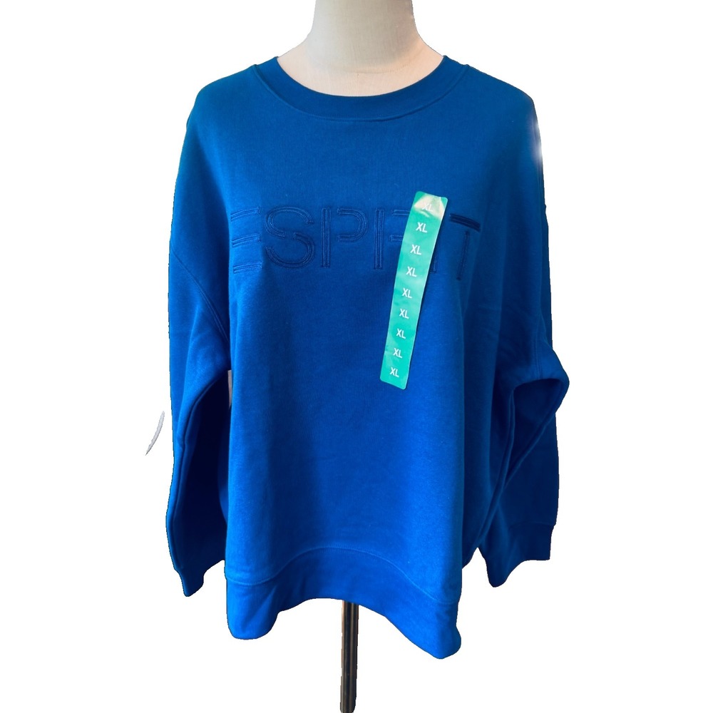 NWT Esprit Women's Logo Fleece Crewneck Sweatshirt‎ BLUE Vintage XL